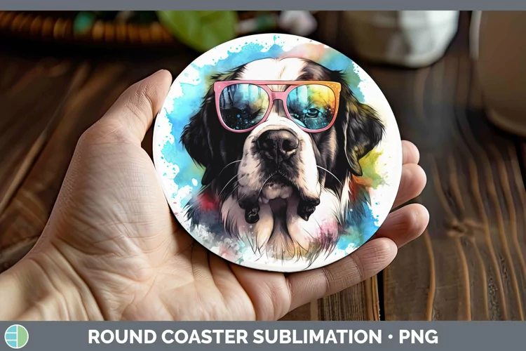 Hipster Dog Saint Bernard Round Coaster Sublimation Coaster