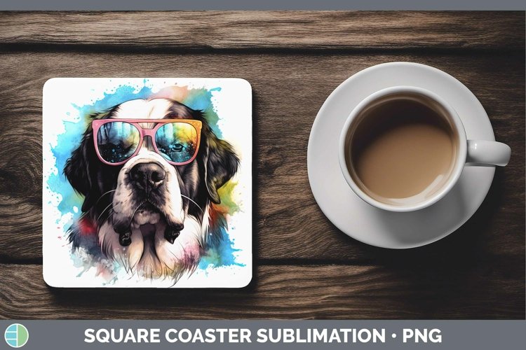 Hipster Dog Saint Bernard Square Coaster Sublimation Coaster