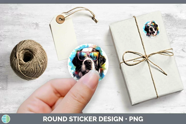 Hipster Dog Saint Bernard Stickers | Round Labels Designs