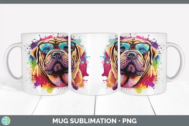 Hipster Dog Shar Pei Mug Wrap Sublimation Coffee Cup Designs