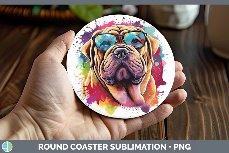 Hipster Dog Shar Pei Round Coaster Sublimation Coaster Desig