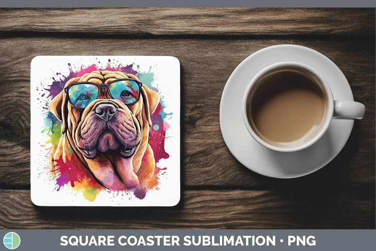 Hipster Dog Shar Pei Square Coaster Sublimation Coaster Desi
