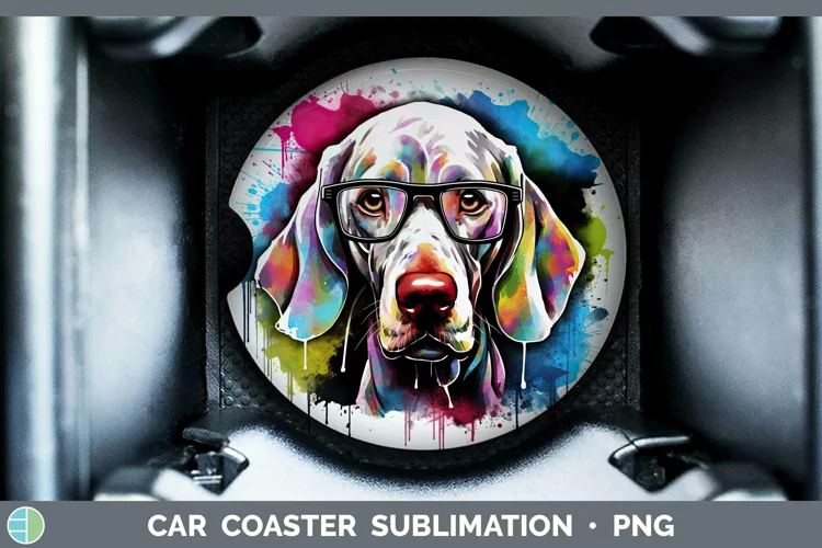 Hipster Dog Weimaraner Car Coaster Sublimation Coaster Desig