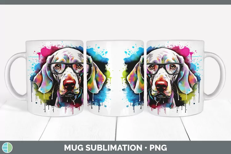 Hipster Dog Weimaraner Mug Wrap Sublimation Coffee Cup Desig