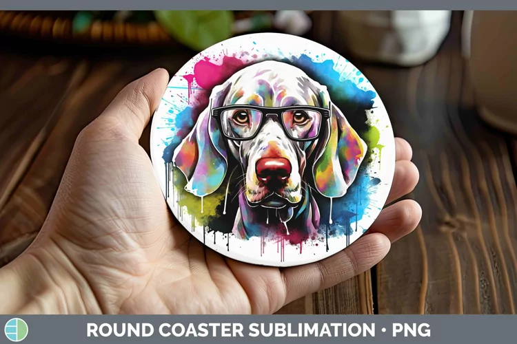 Hipster Dog Weimaraner Round Coaster Sublimation Coaster Des