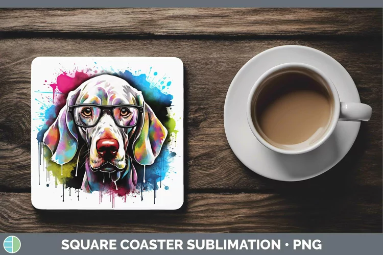 Hipster Dog Weimaraner Square Coaster Sublimation Coaster De