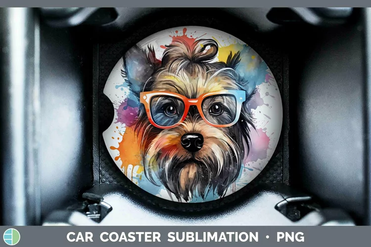 Hipster Dog Yorkshire Terrier Car Coaster Sublimation Coaste
