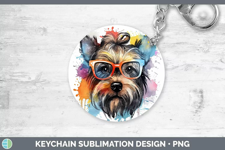Hipster Dog Yorkshire Terrier Keychain Sublimation Keyring D