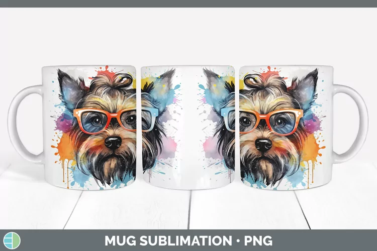 Hipster Dog Yorkshire Terrier Mug Wrap Sublimation Coffee Cu