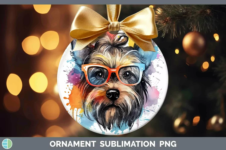 Hipster Dog Yorkshire Terrier Ornament Sublimation Bauble De