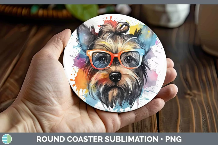 Hipster Dog Yorkshire Terrier Round Coaster Sublimation Coas