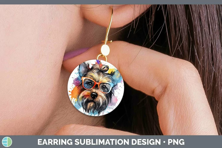 Hipster Dog Yorkshire Terrier Round Earrings Sublimation Ear