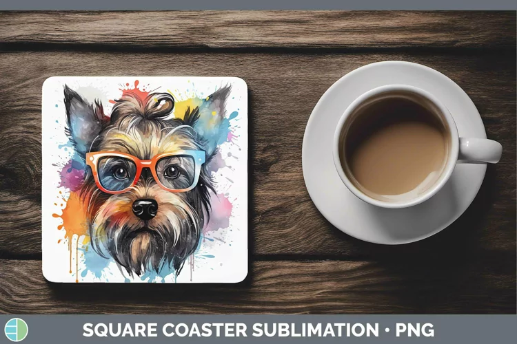 Hipster Dog Yorkshire Terrier Square Coaster Sublimation Coa