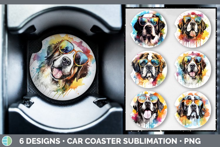Bundle of six Rainbow Saint Bernards Car Coaster designs.