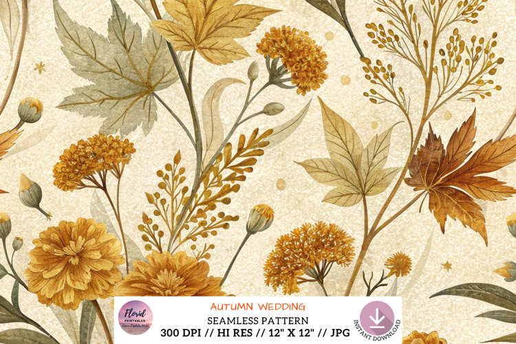 Autumn Wedding Flowers Digital Paper, Seamless Pattern