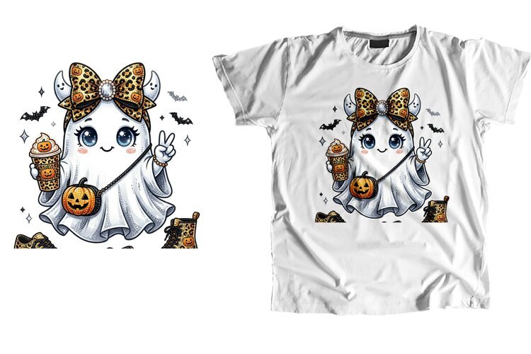 Spooky Coquette Ghost Coffee Sublimation PNG example image 1
