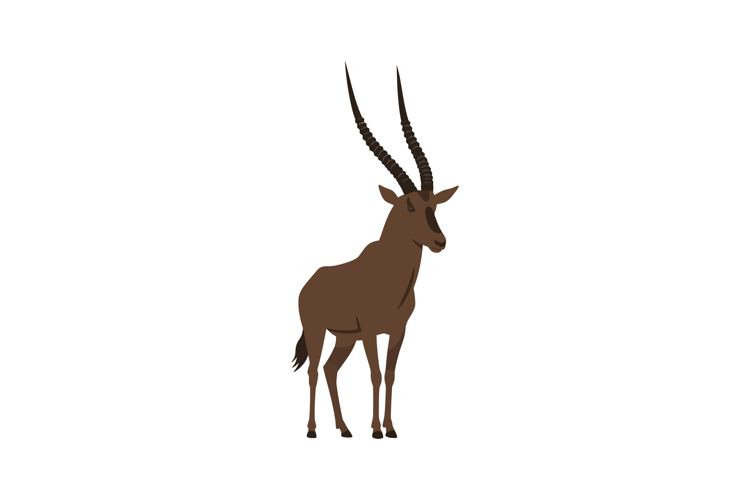 Brown antelope standing gracefully in a flat design style, s