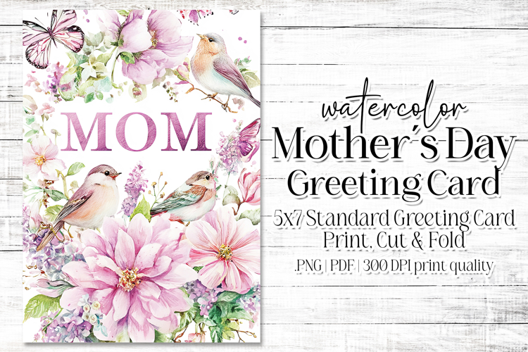 Mothers Day Card, Watercolor Floral Printable Card, c35