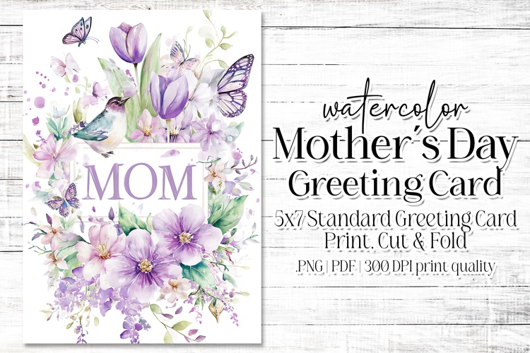 Mothers Day Card, Watercolor Floral Printable Card, c39