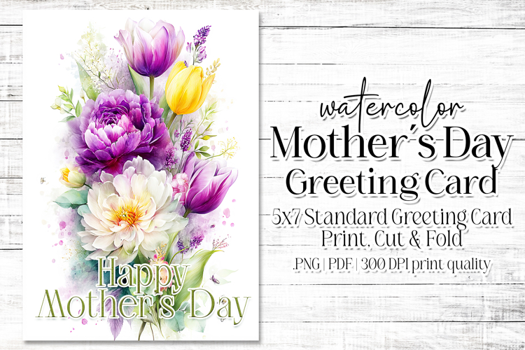 Mothers Day Card, Watercolor Floral Printable Card, c57