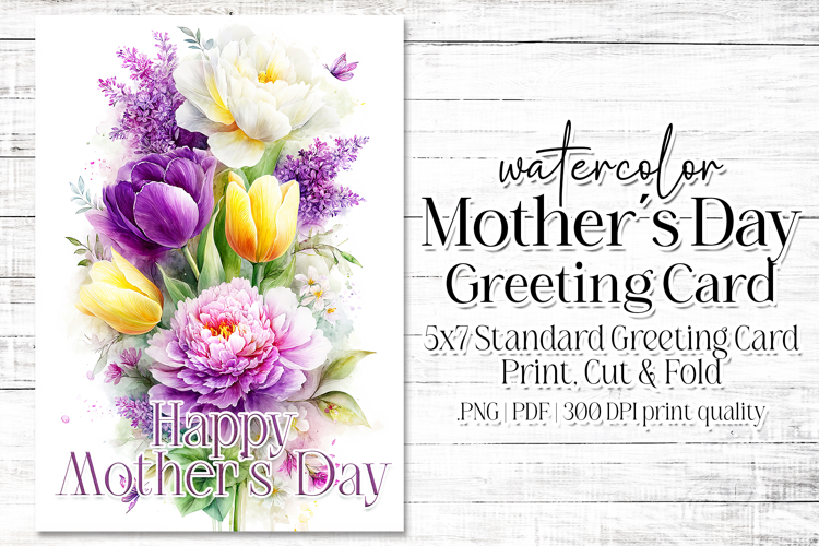 Mothers Day Card, Watercolor Floral Printable Card, c58