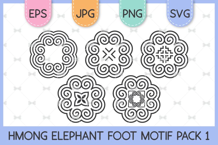 Hmong Elephant Foot Motif Pack 1 EPS JPG PNG SVG