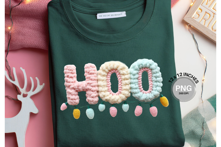 HO HO HO Crochet Christmas Yarn Faux Embroidery T-shirt PNG3