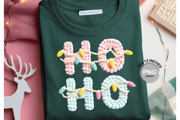 HO HO HO Crochet Christmas Yarn Faux Embroidery T-shirt PNG4