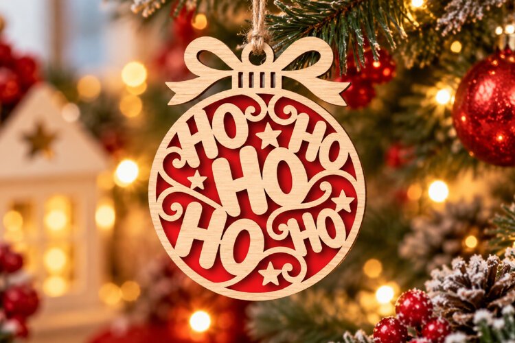 Ho Ho Ho Bauble Laser Cut Wood File, Christmas Ornament SVG example image 1
