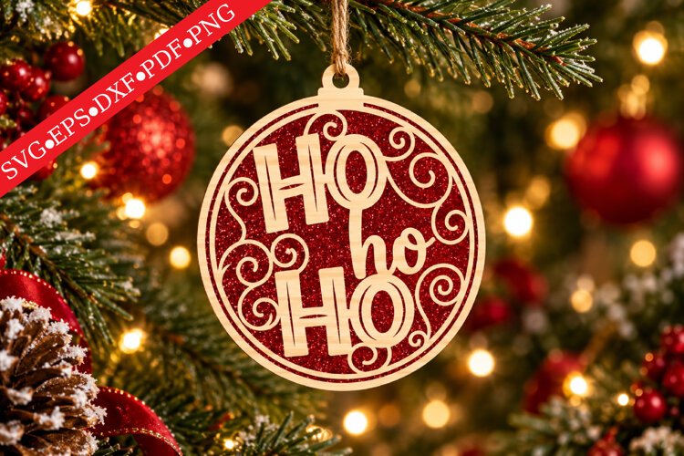 HO HO HO Christmas Ornament SVG example image 1