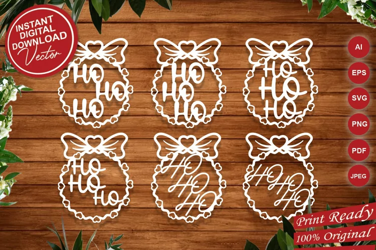 Papercut Christmas Santa Ho Ho Ho Ornaments with Hearts
