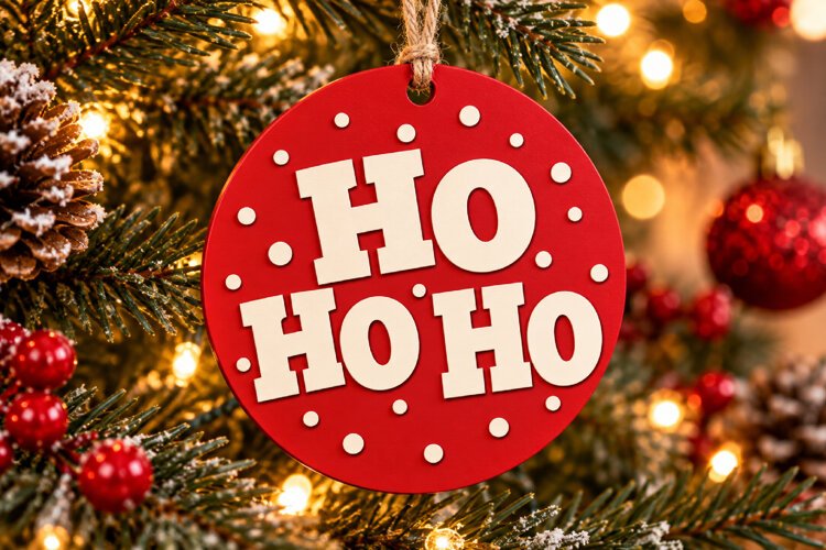 Ho Ho Ho Ornament Laser Cut Wood File, Christmas Ornament example image 1