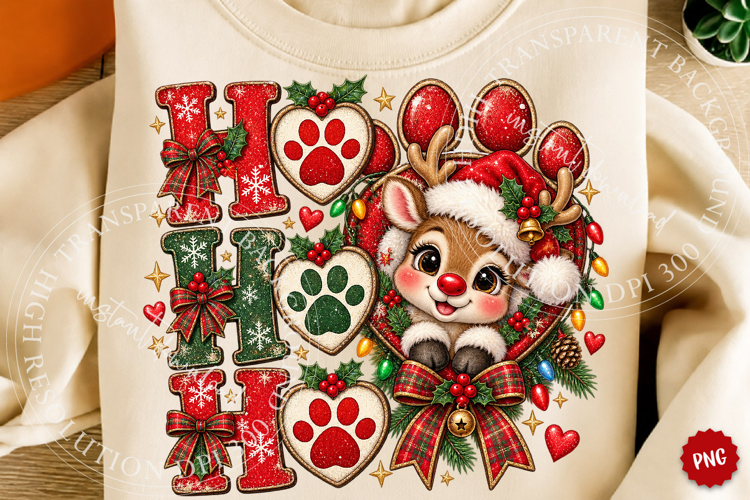 Ho Ho Ho Reindeer Christmas PNG