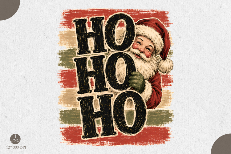 Ho Ho Ho Santa PNG,Vintage Christmas Striped Santa PNG