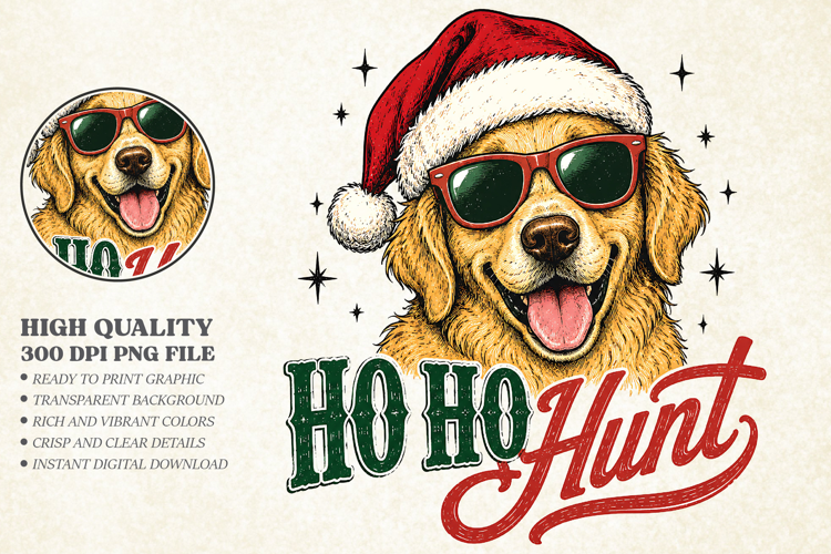 Ho Ho Hunt Christmas Dog PNG - Golden Retriever Shirt