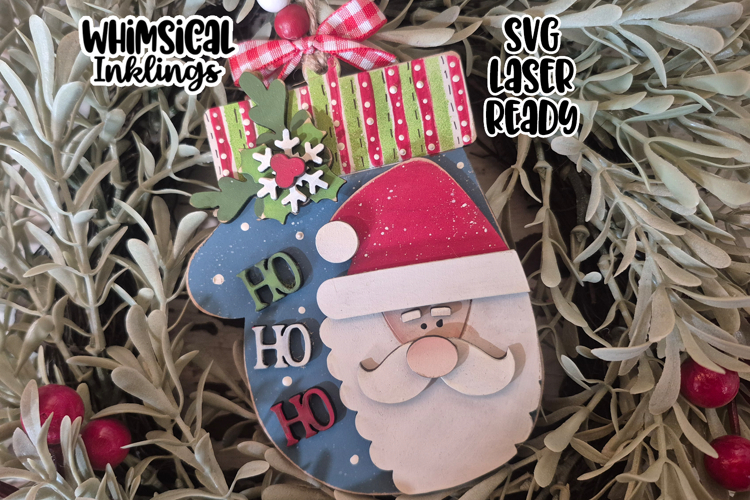Ho Ho Ho -Santa Mitten Ornament Laser SVG