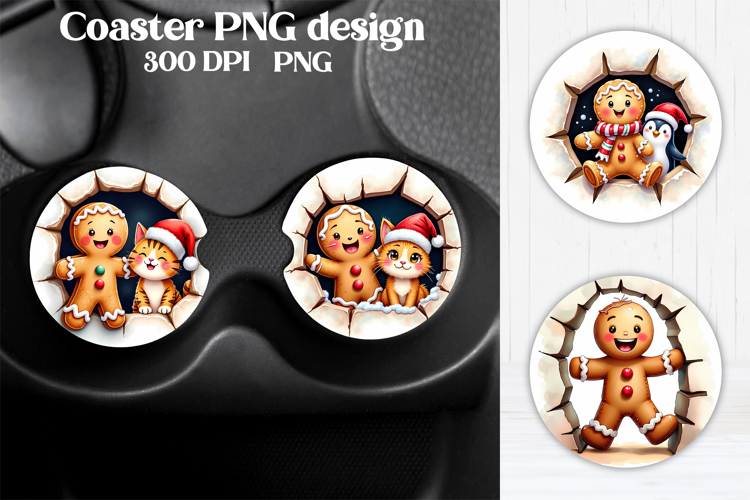 Christmas car coaster | Cute gingerbread man coaster PNG