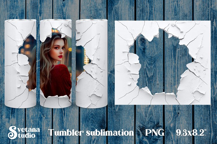 Photo tumbler wrap | Cracked wall tumbler | Photo frame PNG