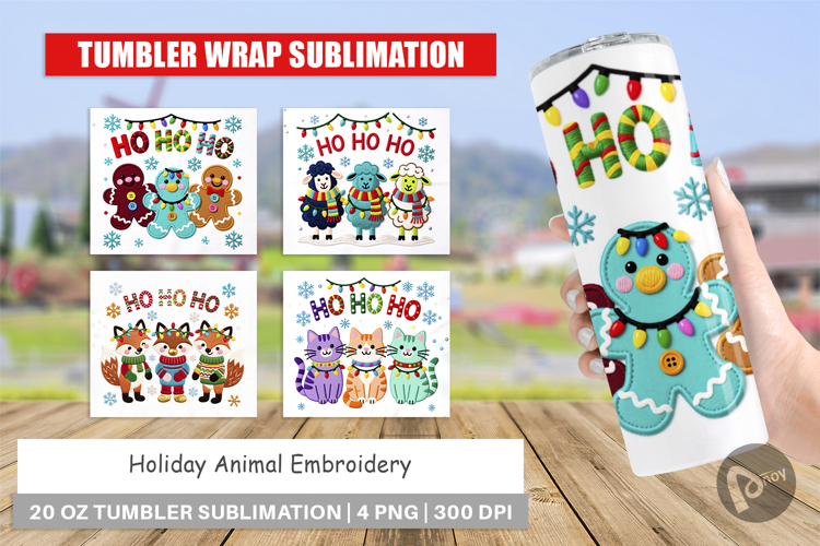 Holiday Animal Embroidery Tumbler