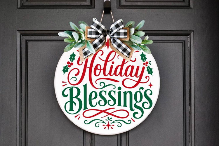 Holiday Blessings Round Door Sign Svg