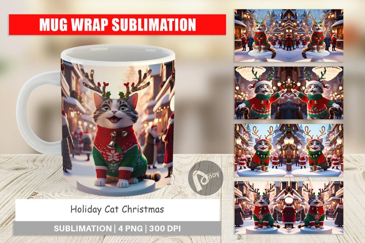 Mug Wrap Design Holiday Cat Christmas