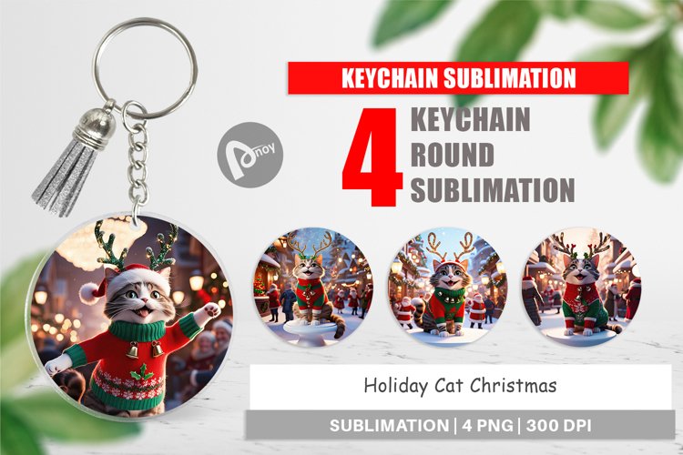 Keychain Holiday Cat Christmas