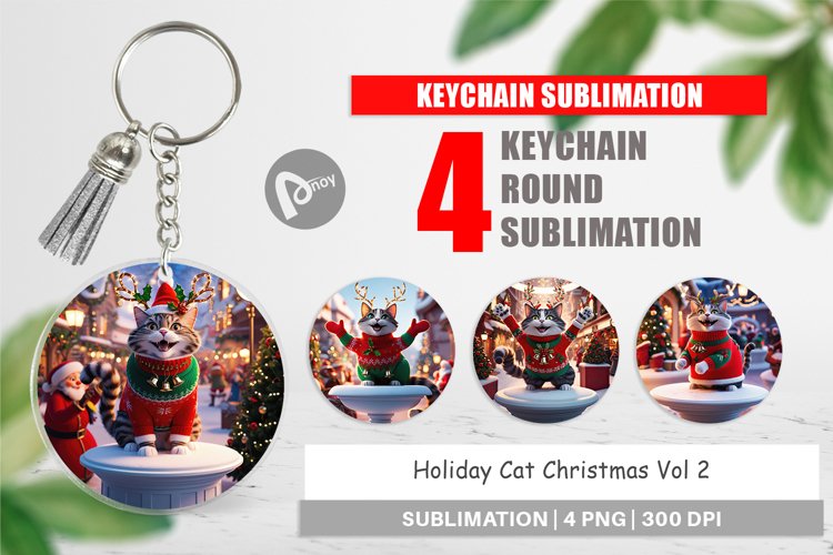 Keychain Holiday Cat Christmas