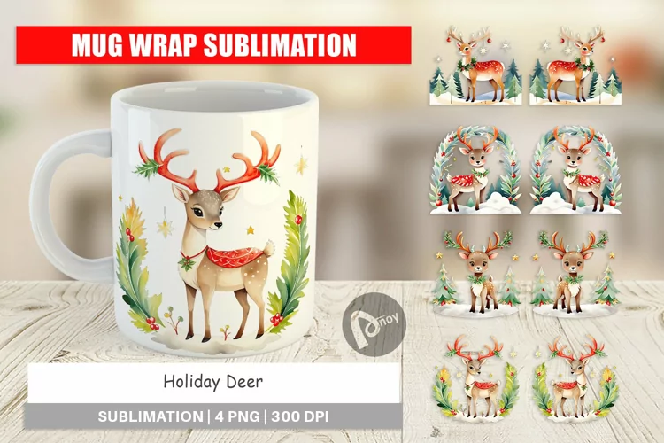 Mug Wrap Design Holiday Deer