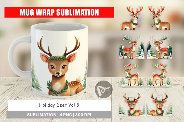 Mug Wrap Design Holiday Deer