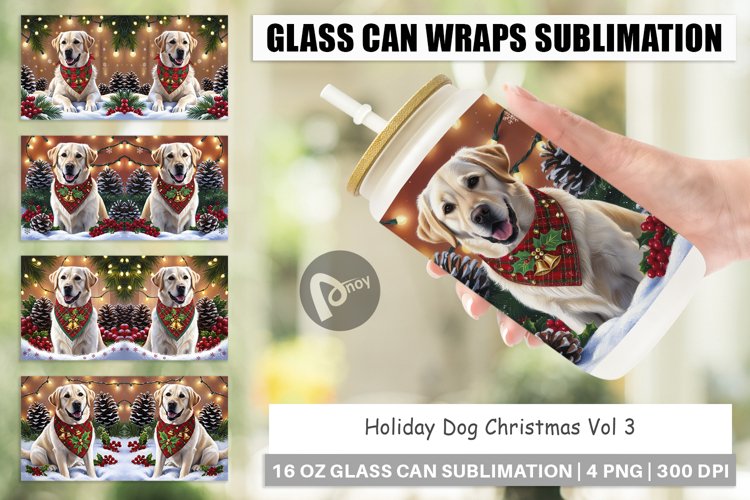 Glass Can Wraps Holiday Dog Christmas