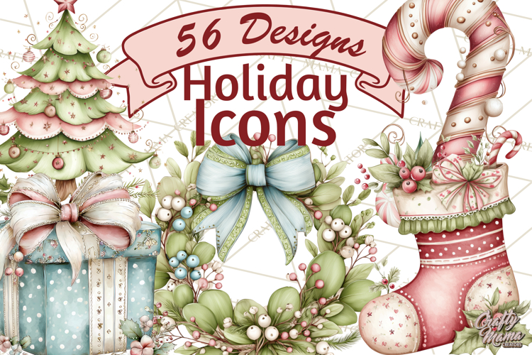 Holiday Icons Clipart PNG, Festive Christmas Clip Art