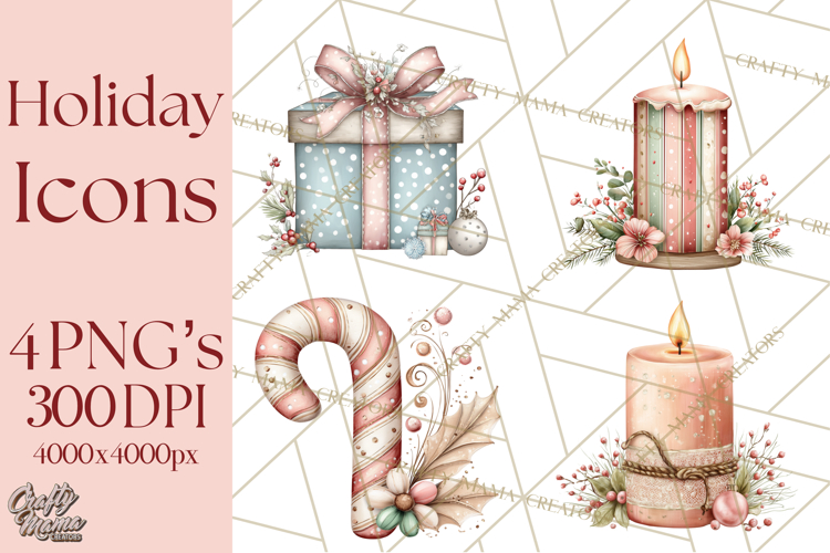 Holiday Icons Clipart PNG, Festive Christmas Clip Art