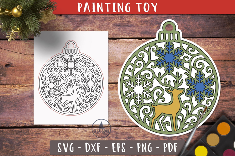 Christmas bauble Coloring Ornament Deer SVG