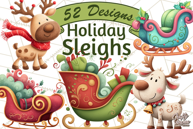 Christmas Sleighs Clipart PNG, Holiday Vehicles   Reindeer